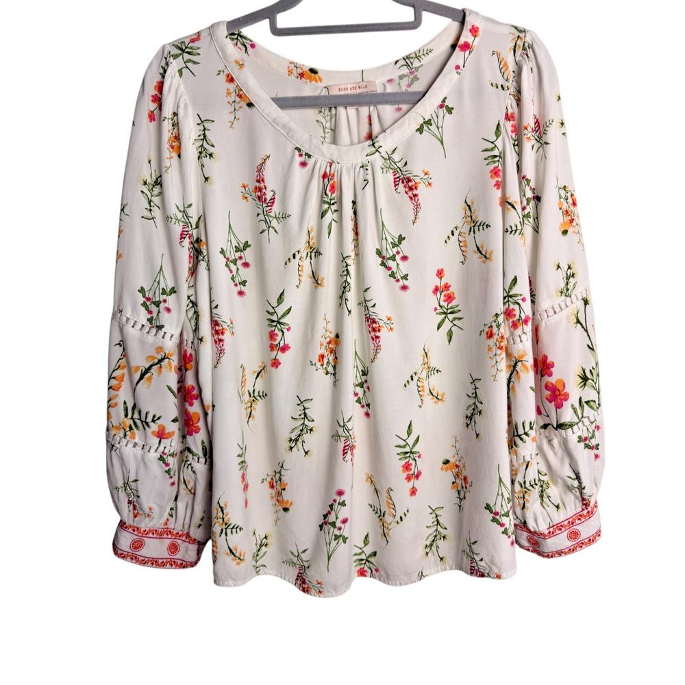 Anthropologie Skies Are Blue Stitch Fix Flower Balloon Sleeve Peasant Blouse L
